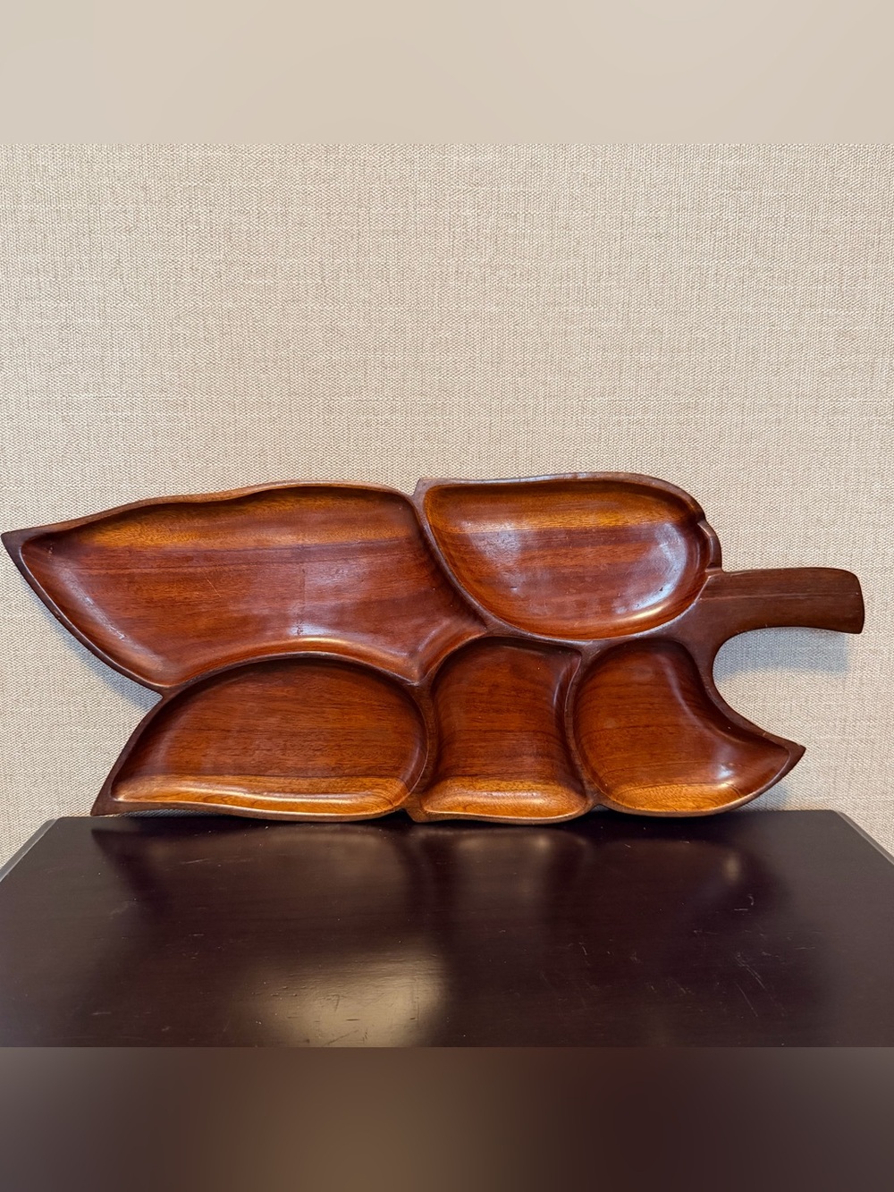 Handcrafted MCM Monkeypod Leaf Serving Tray